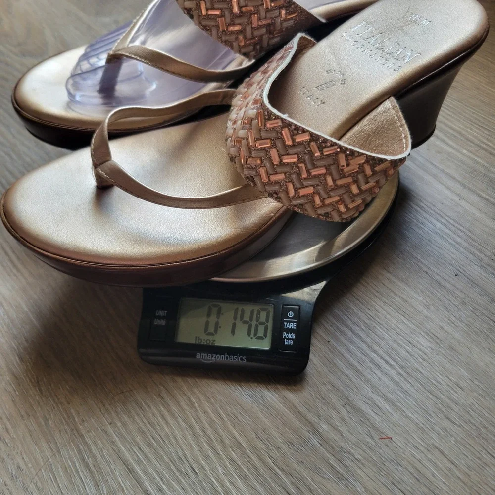 Italian Shoemakers Women Wedge Sandals 8.5M Rose Gold Beaded Dressy Summer